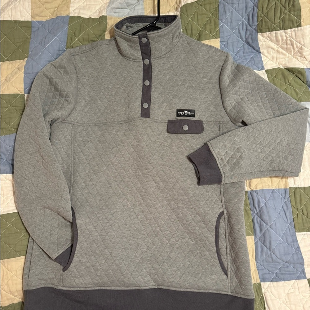 Gray quilted 1/4 button collared pullover - Simply Southern